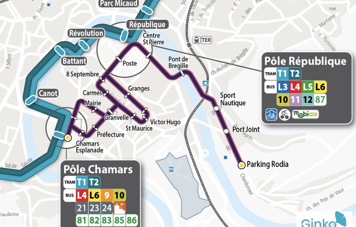 Le parcours de la navette à l'occasion du festival Détonation 2024. © Ginko